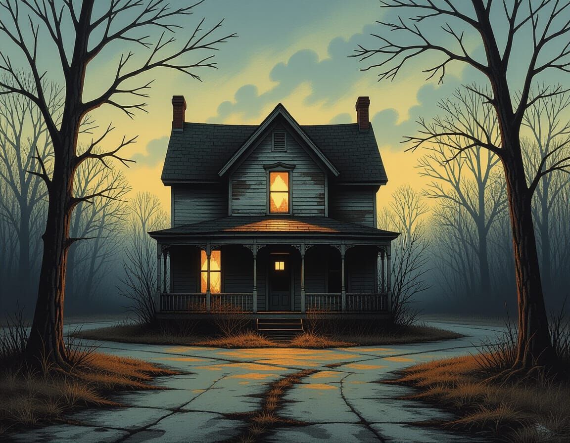 Weathered House in Solitude, Oil Painting Style