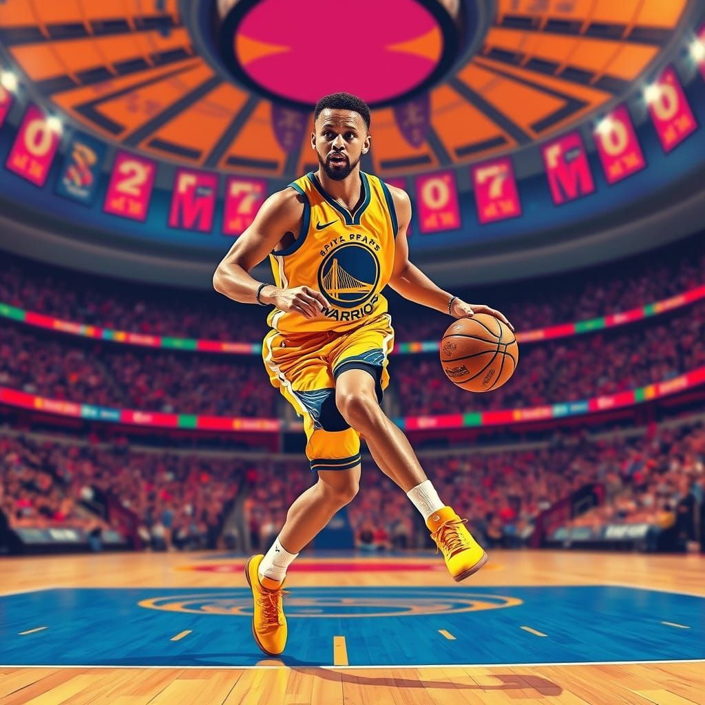 Golden State Warriors' Steph Curry in Vibrant Basketball Act...