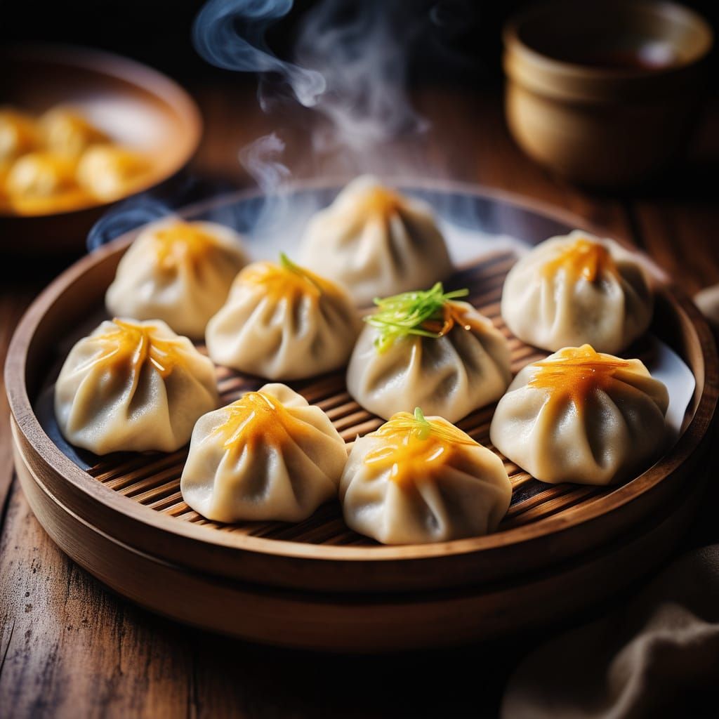 Steaming Xiaolongbao in Warm Golden Light