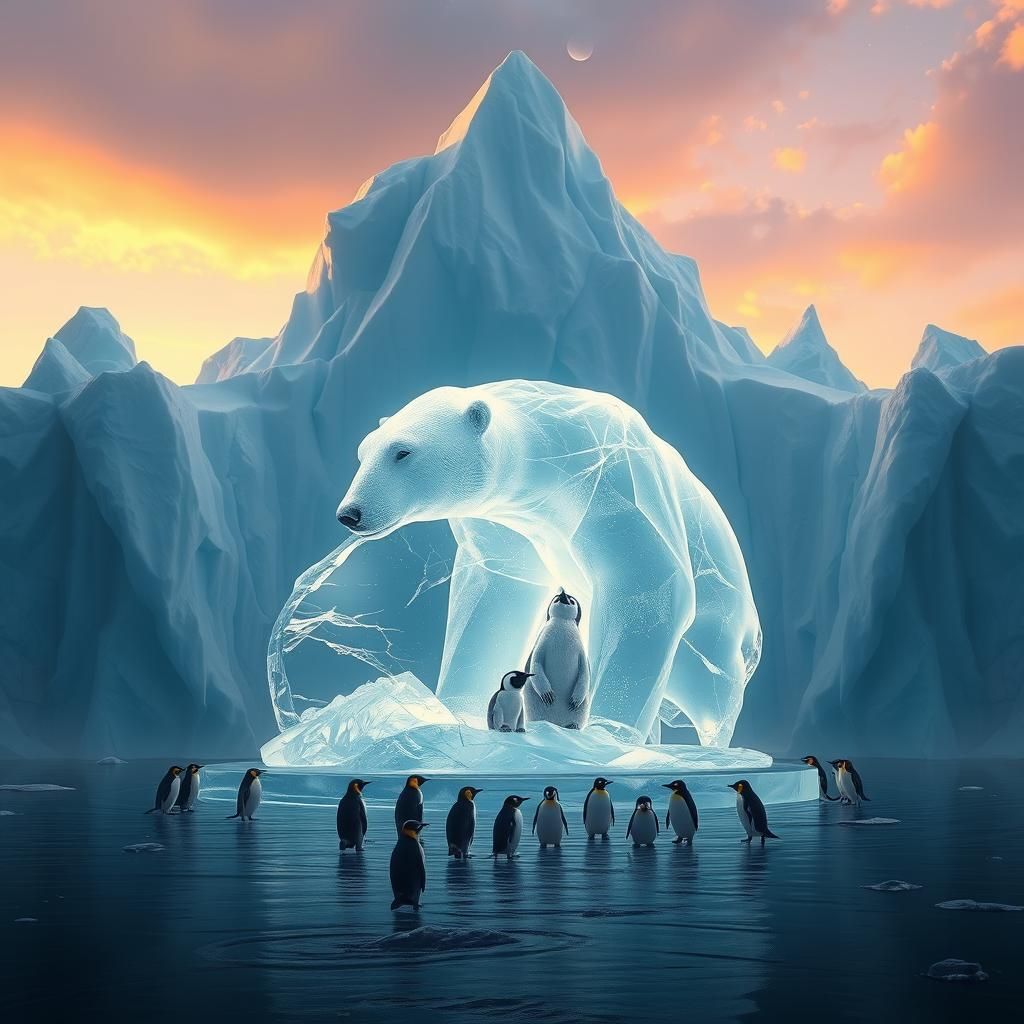 Majestic Iceberg Sculpture of Polar Bear Family