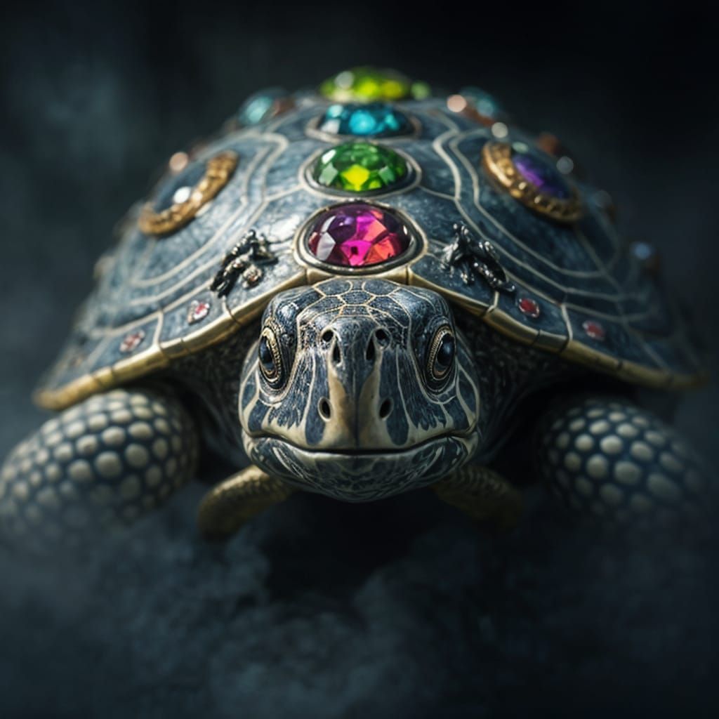 Turtle with Gem Shell: Hyperrealistic, High Detail