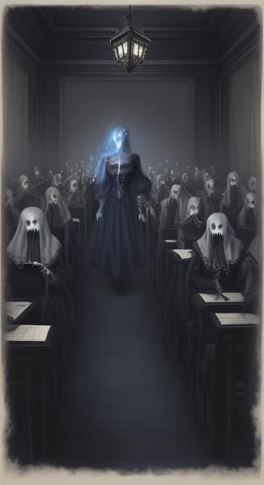 Haunted Victorian Classroom with Ghost Teacher in Charcoal A...