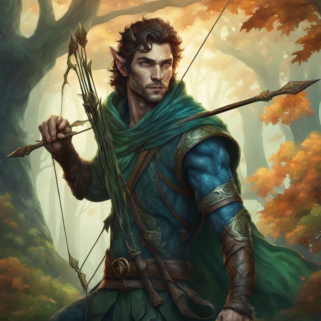 Wood Elf Ranger with Maple Longbow - Fantasy Art
