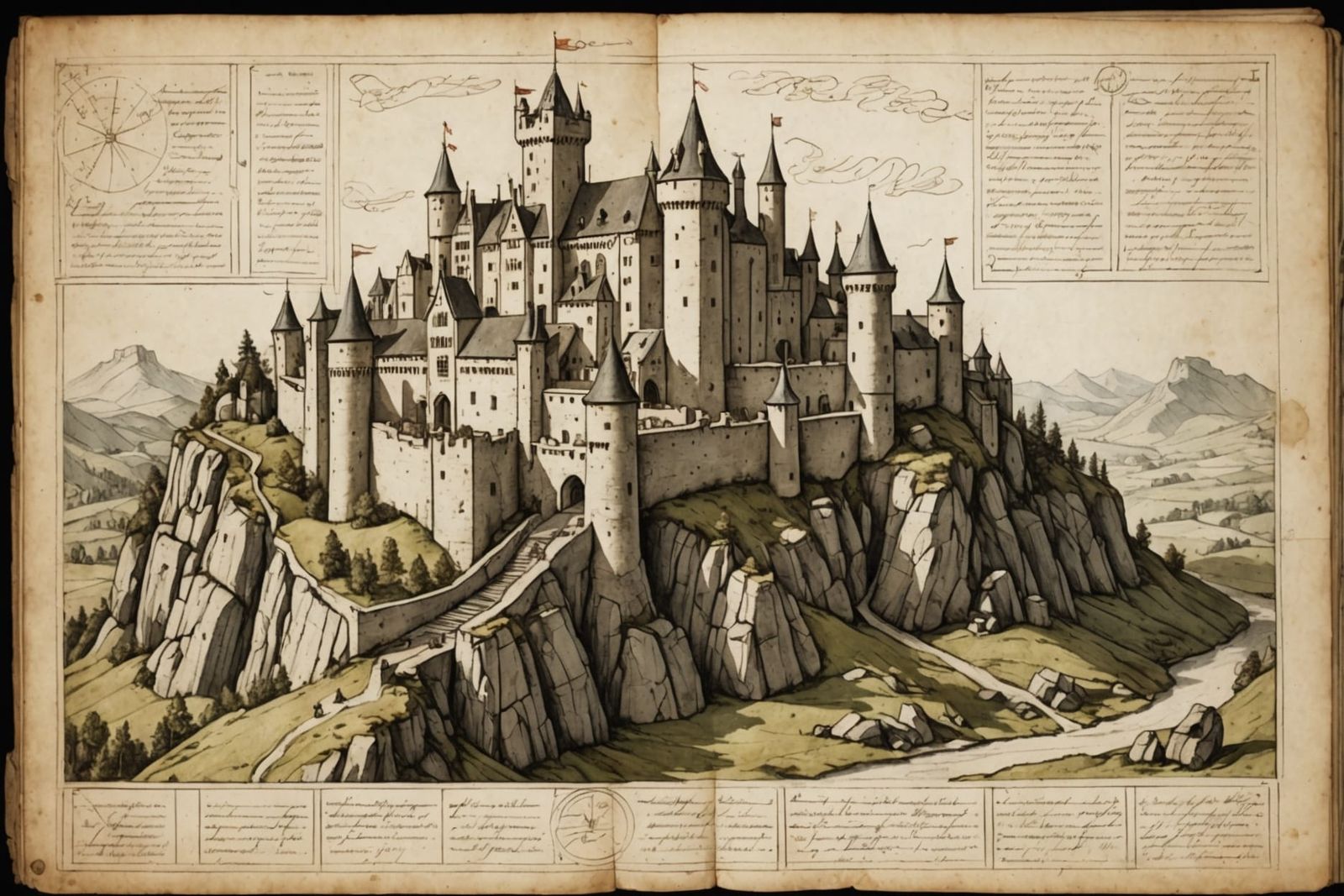 Medieval Castle: Ancient Hand-Drawn Schematic