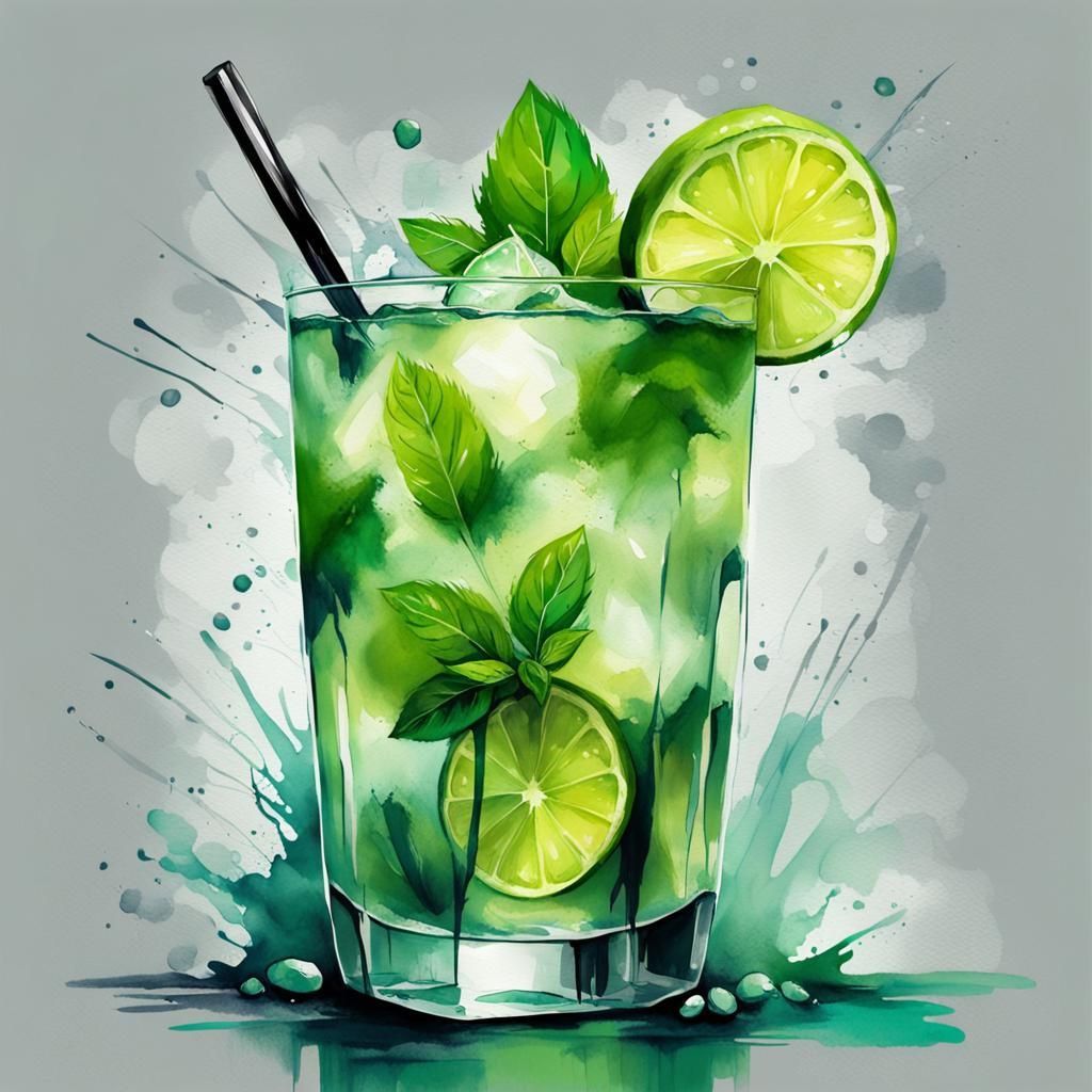 Mojito in Splash Art Style with Vibrant Green