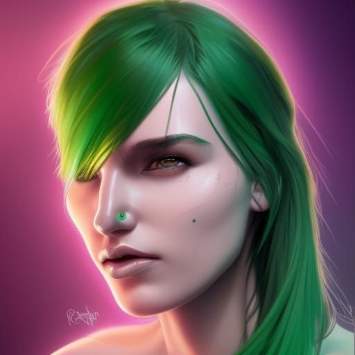 Green Skin Portrait in Hyperdetailed Style