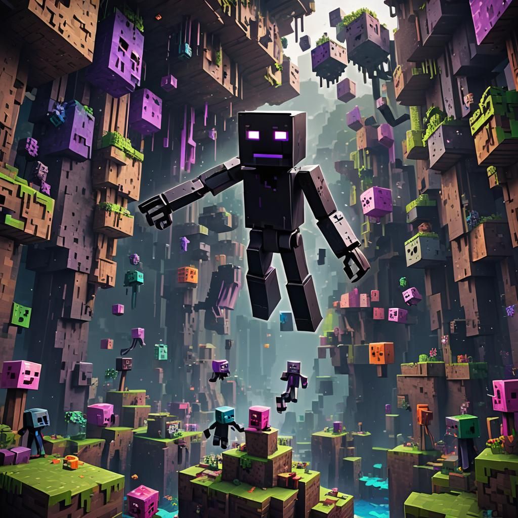 Happy Enderman in Minecraft: Detailed Matte Painting