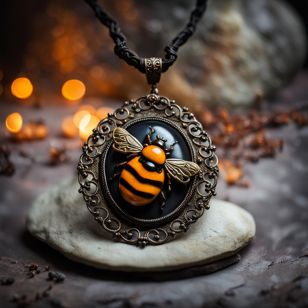 Halloween Pendant with Bumblebee Jasper in Gothic Style