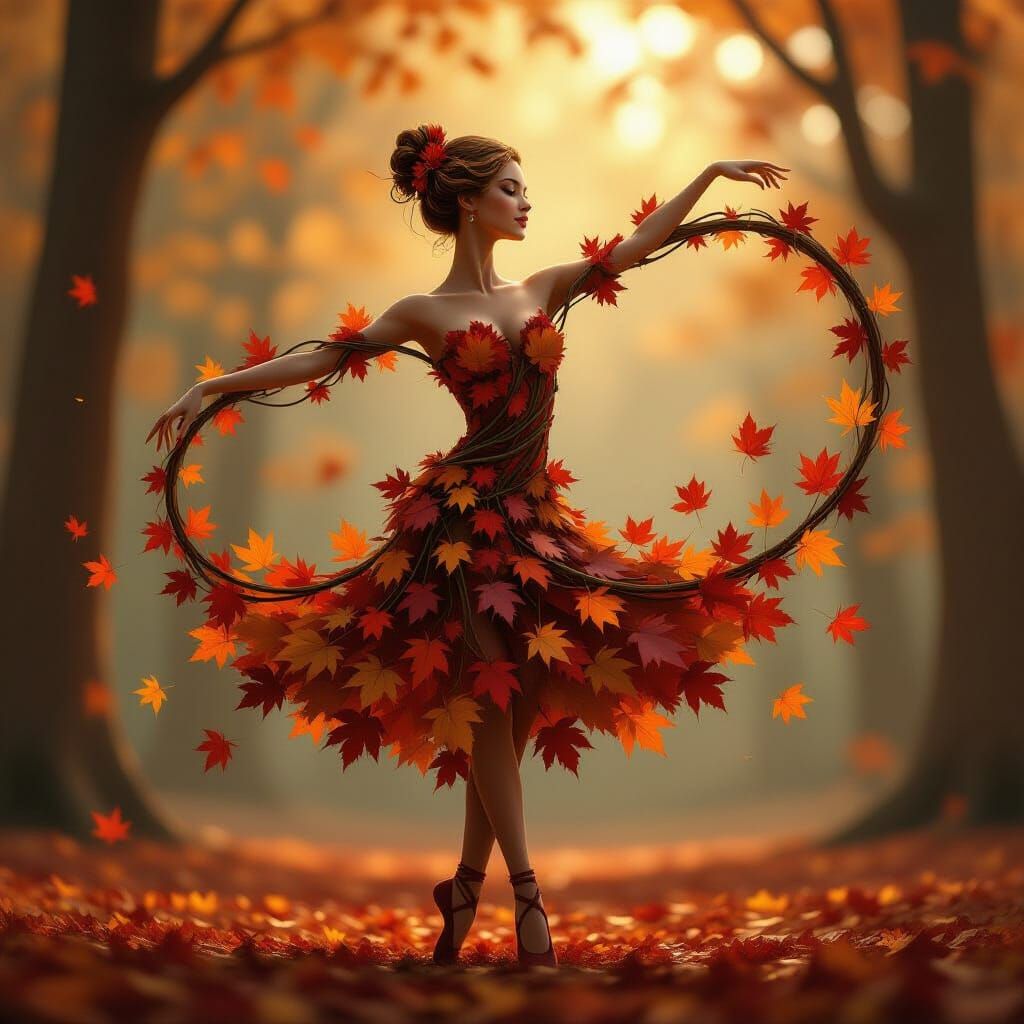 Autumn Dancer Sculpted from Branches and Leaves