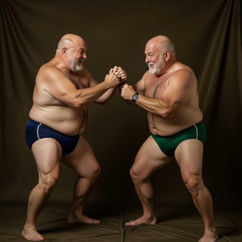 Playful Fight Between Two Men in Speedos