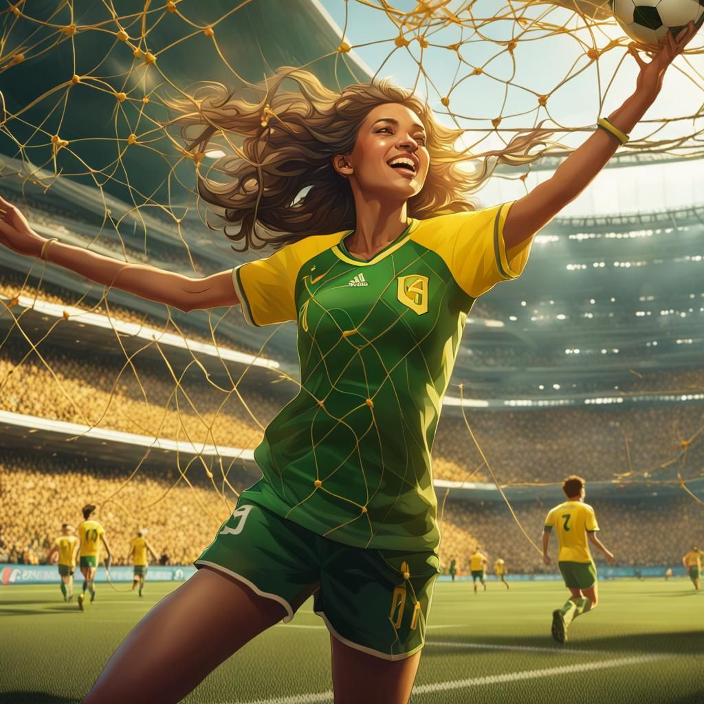 Soccer Star Scores Goal in Stadium