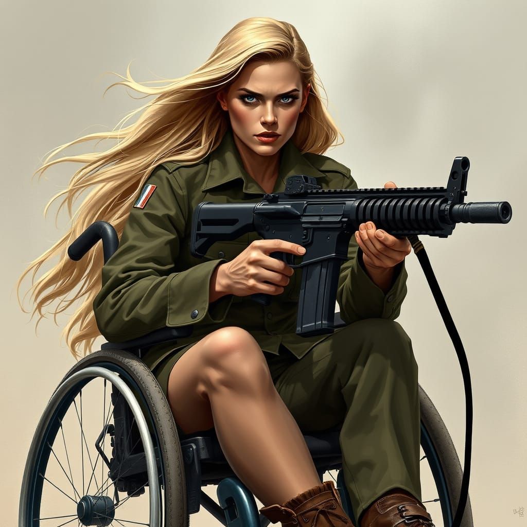 French Soldier in Combat Gear, Wheelchair Bound, Fights On