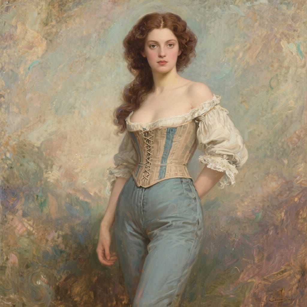 1750s Pin-Up Woman in Tonalist Oil Painting Style