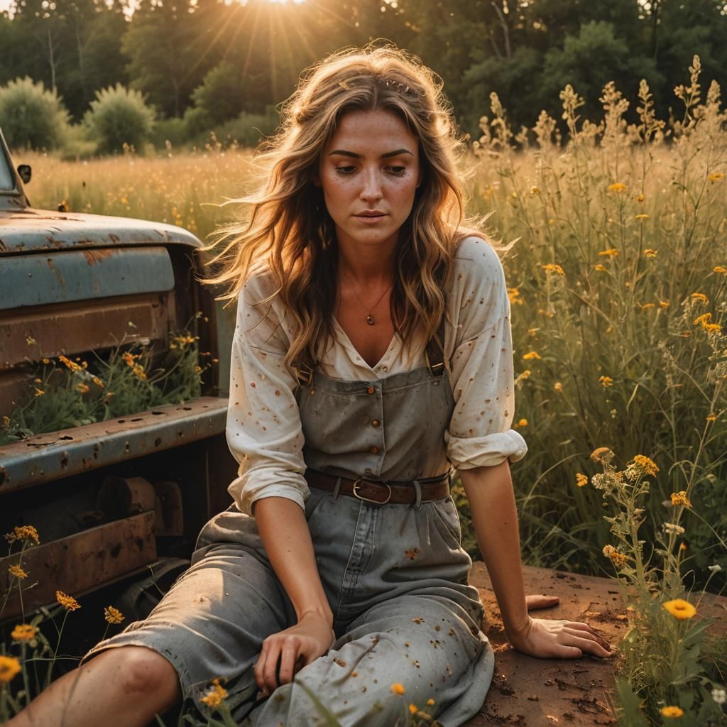 Country Girl Bee Sting on Rusty Truck Bed