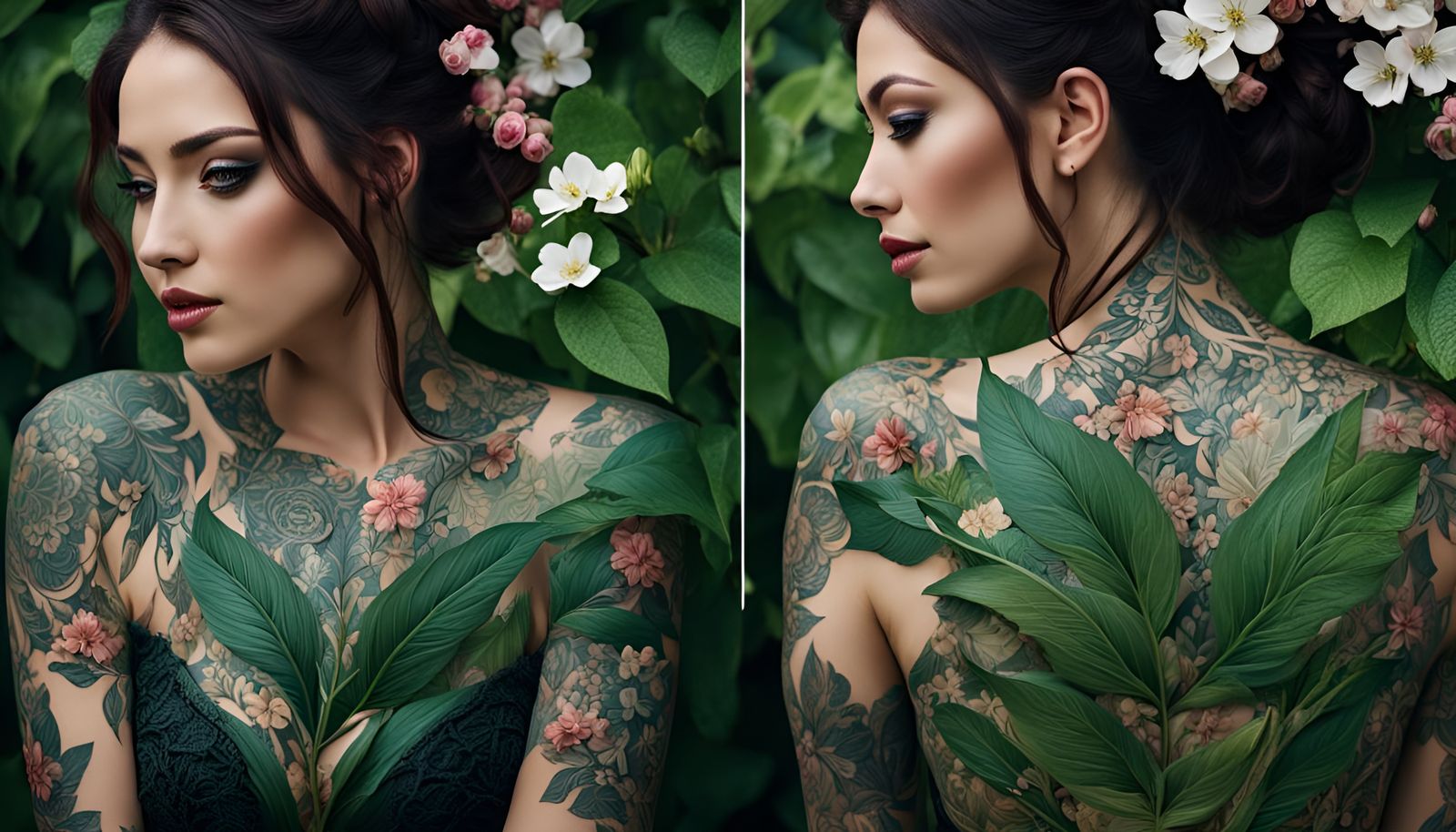 Detailed Chiaroscuro Portrait of Girl with Tattoos