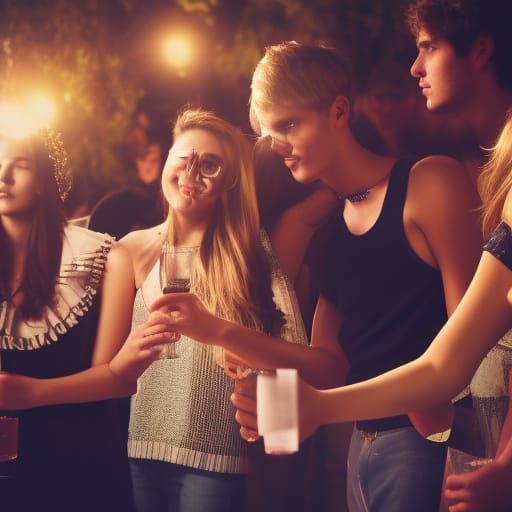 Hyperrealistic Teens Celebrate at Party in HDR