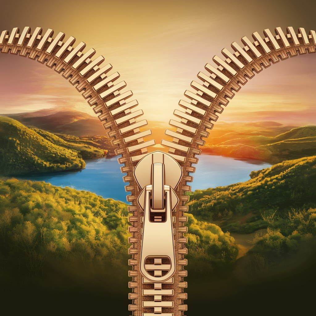 Golden Zipper Opens to Reveal a Breathtaking Landscape