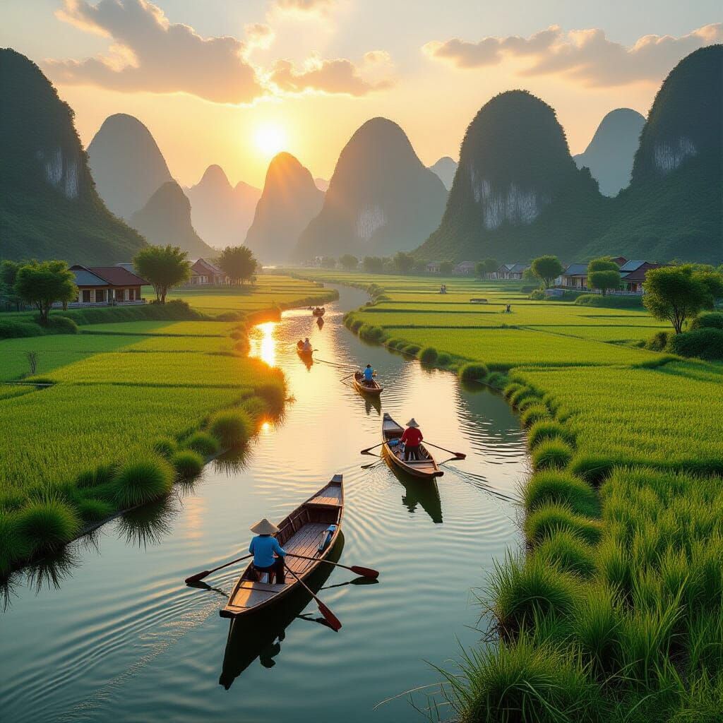 Tam Cốc, Vietnam: Lush Rice Paddies and Karst Mountains