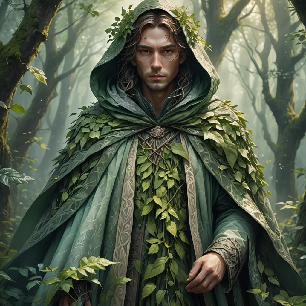 Mystical Forest Figure in Leaf and Flower Cloak