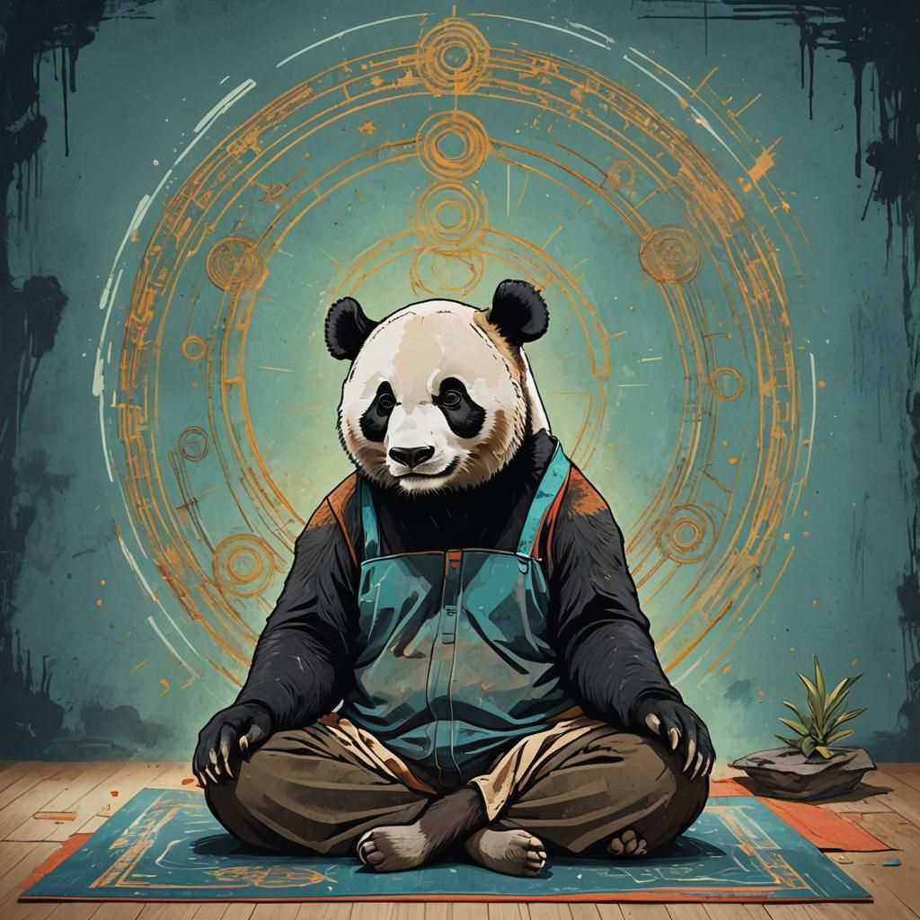 Panda and Kangaroo Serene Meditation: Basquiat and Pollock S...