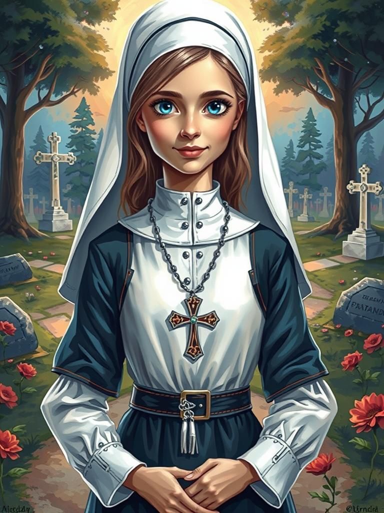 Nun in Cemetery: Quentin Blake meets Tim Burton