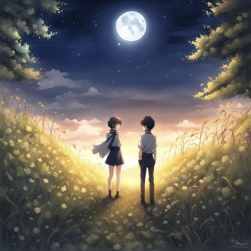 Boy in Field with Fireflies: Anime Key Visual
