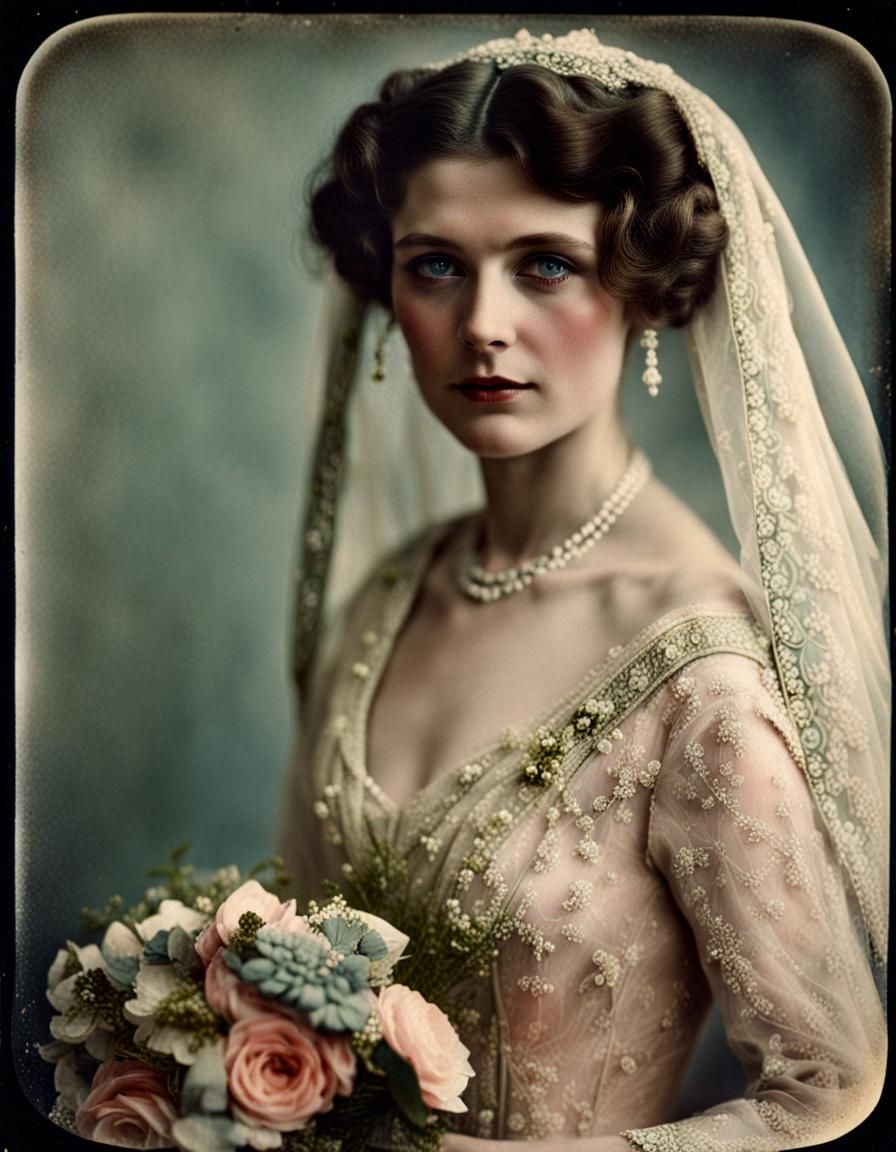 Bride on Her Wedding Day in Autochrome Style