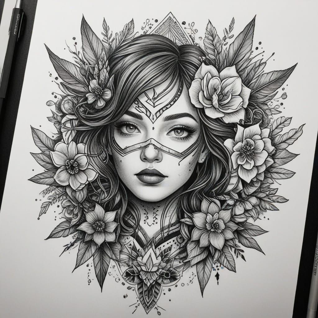 Hyperdetailed Charcoal Drawing of Flash Tattoo Sheets