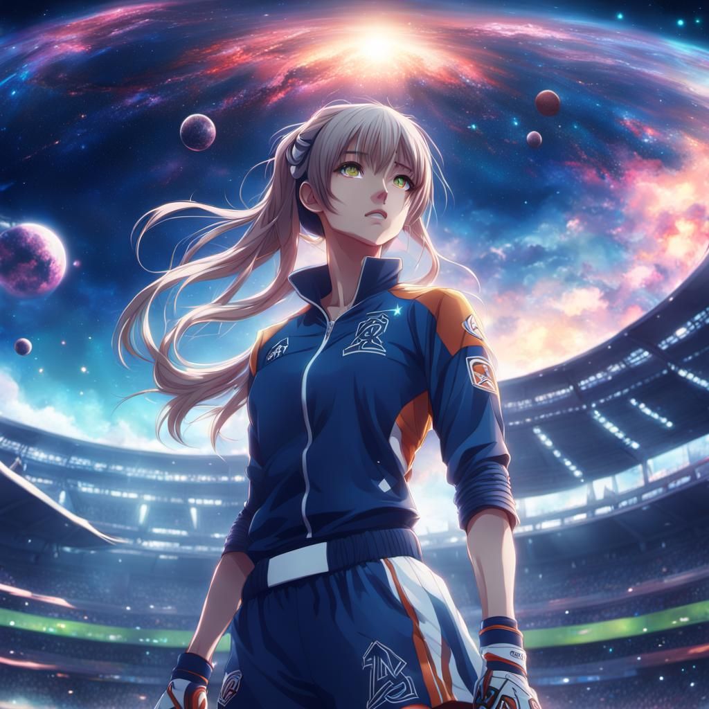 Anime Girls Play Sports in Galaxy: Digital Matte Painting