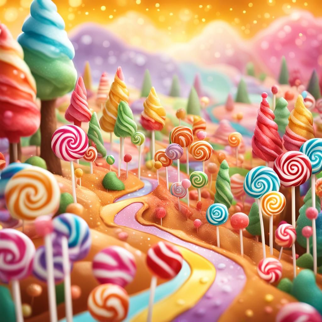 Vibrant Whimsical Candyland Kingdom in Colorful Children's B...