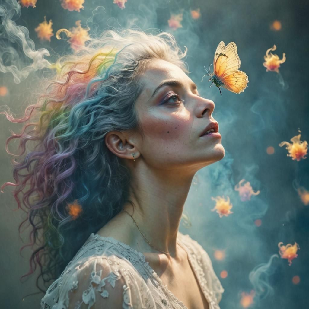 Rainbow Hair Portrait in Detailed Digital Art Style