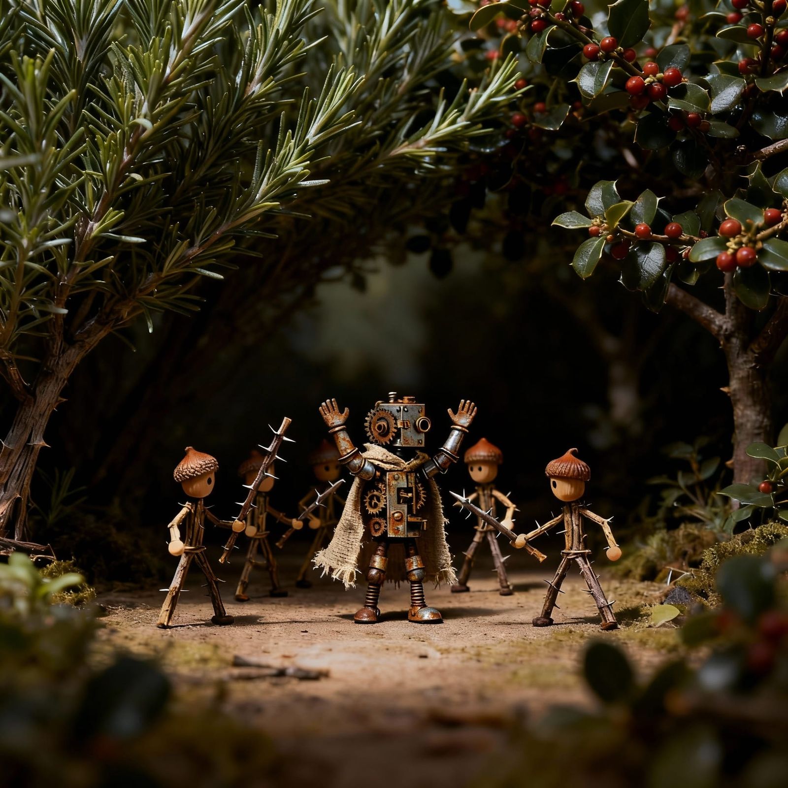 Tiny Knight Surrenders Peacefully Amidst Figures