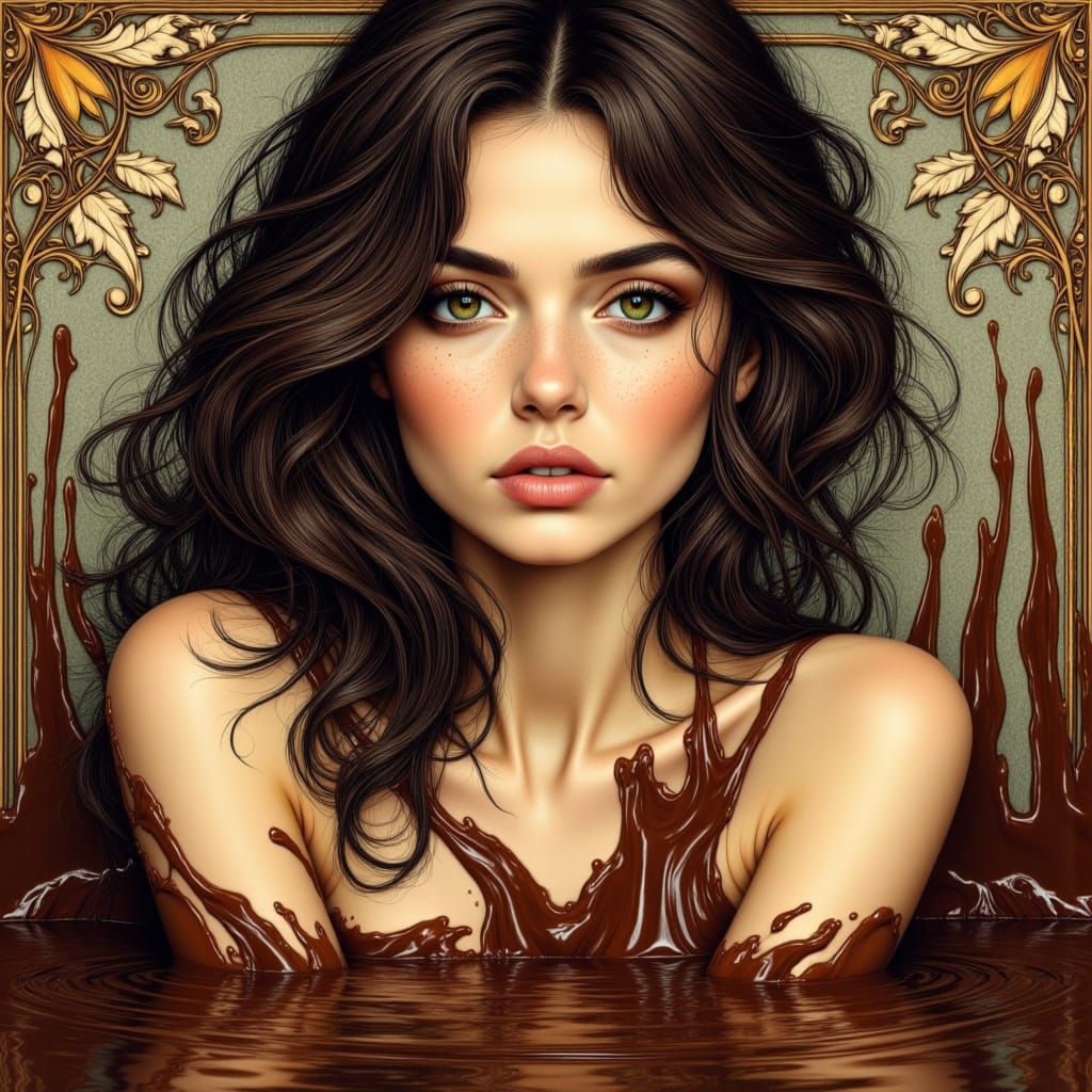 Art Nouveau Woman Emerging from Chocolate Bath