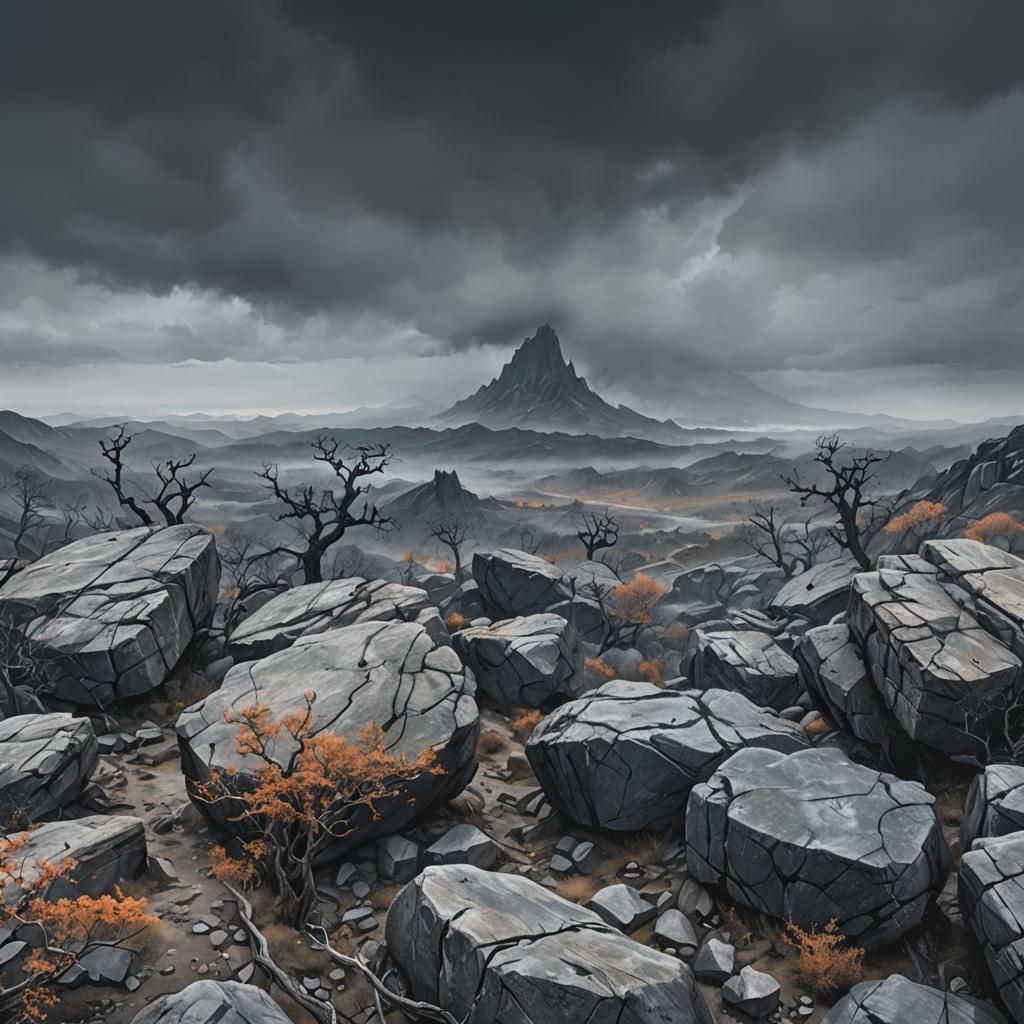 Ominous Black Mountain in Dark Fantasy Style