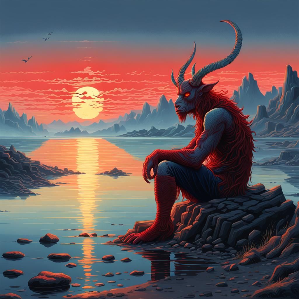 the lonely demon on the shore