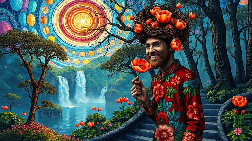 Floating City Utopia in Psychedelic Art Style