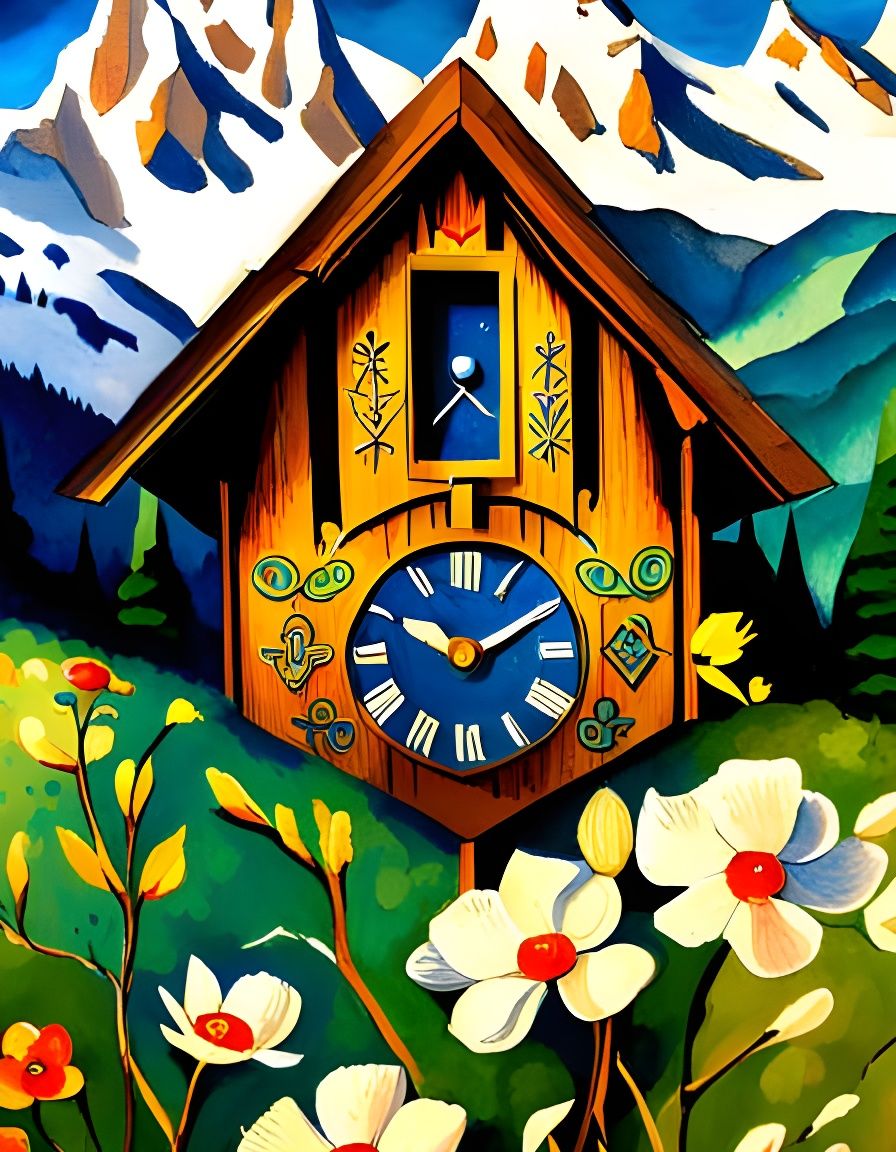 Chalet Cuckoo Clock in Storybook Illustration Style