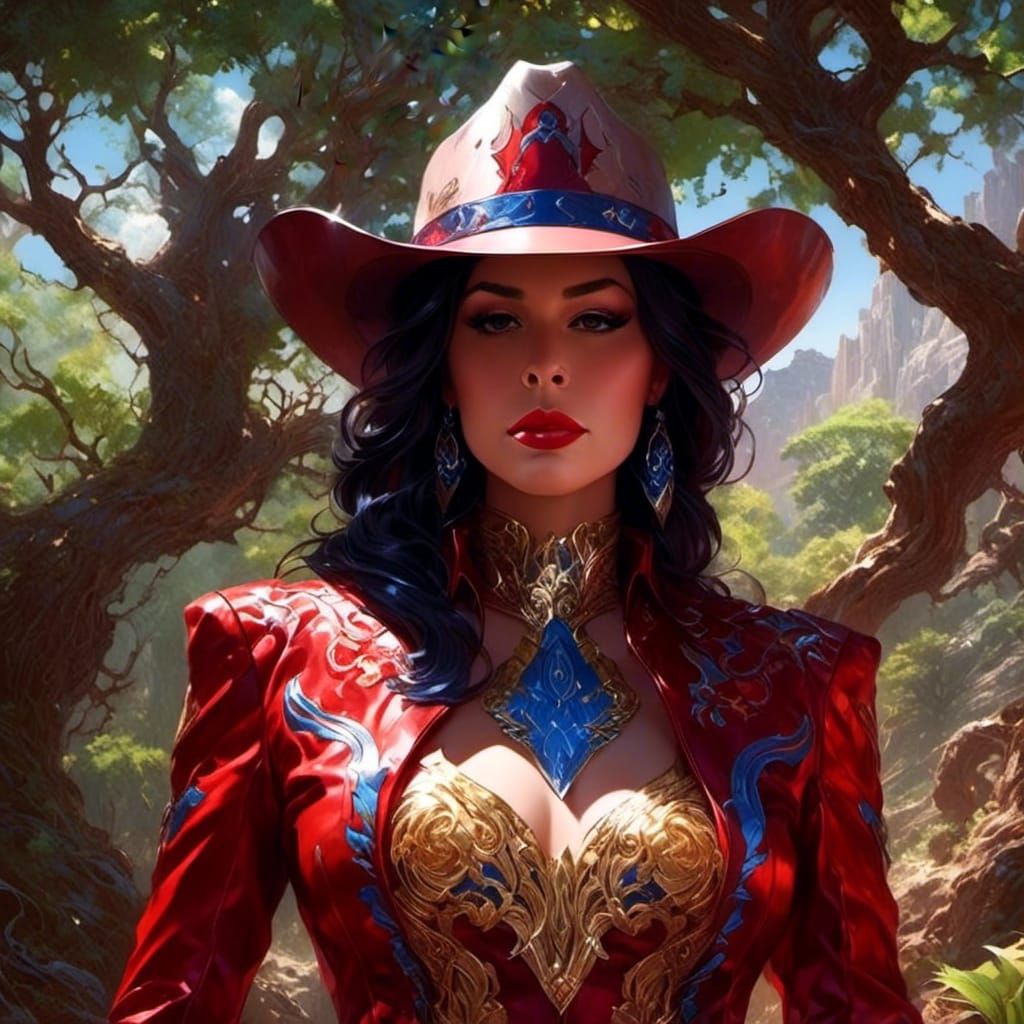 Cowgirl in Embroidered Leathers: A Digital Masterpiece