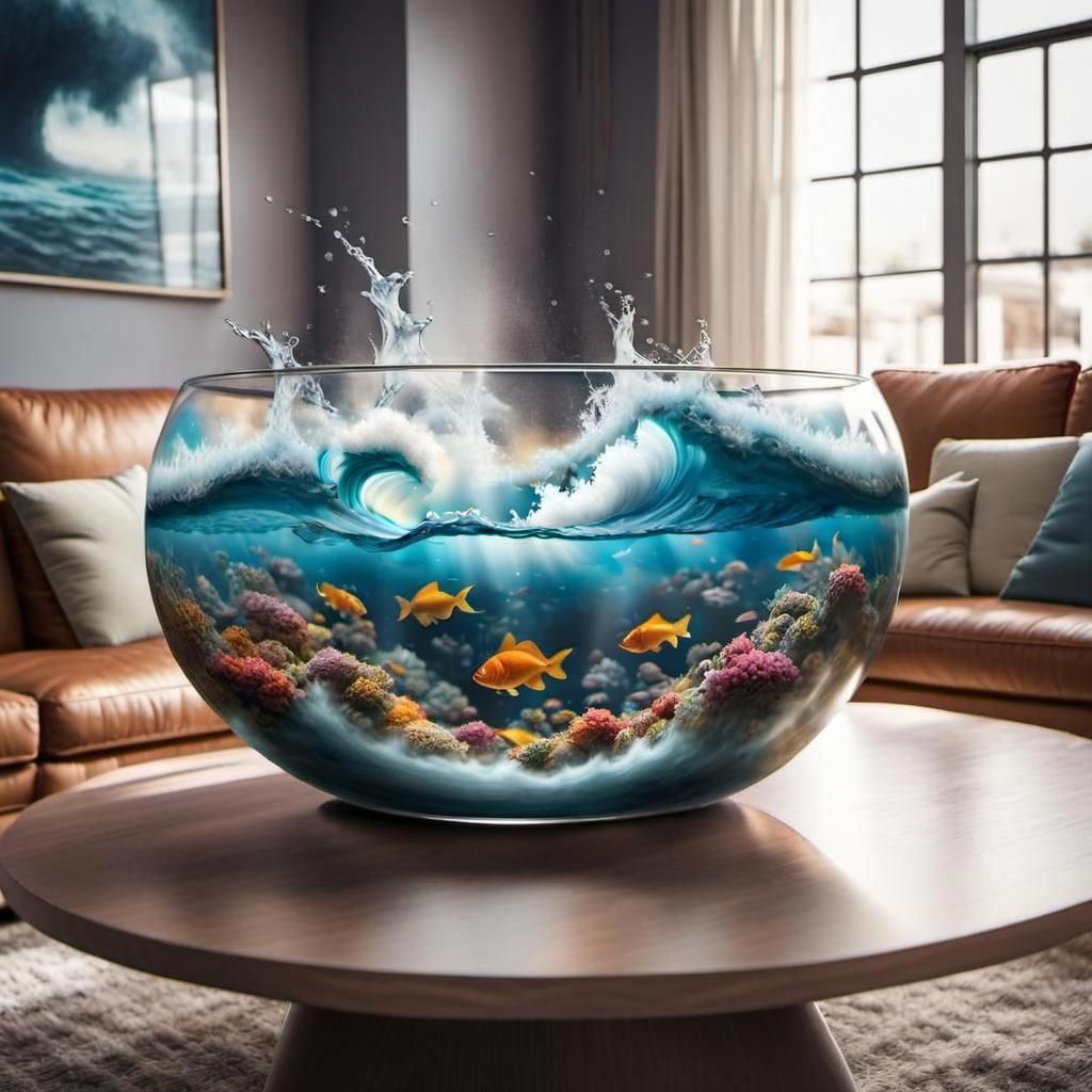Hyperrealistic Stormy Sea in a Bowl