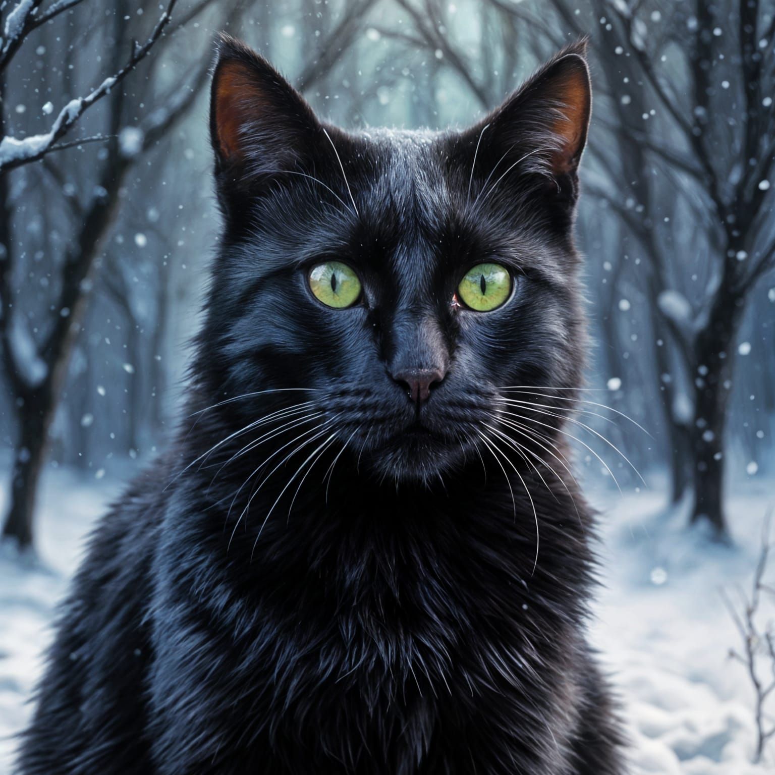 Regal Black Cat in Winter Wonderland