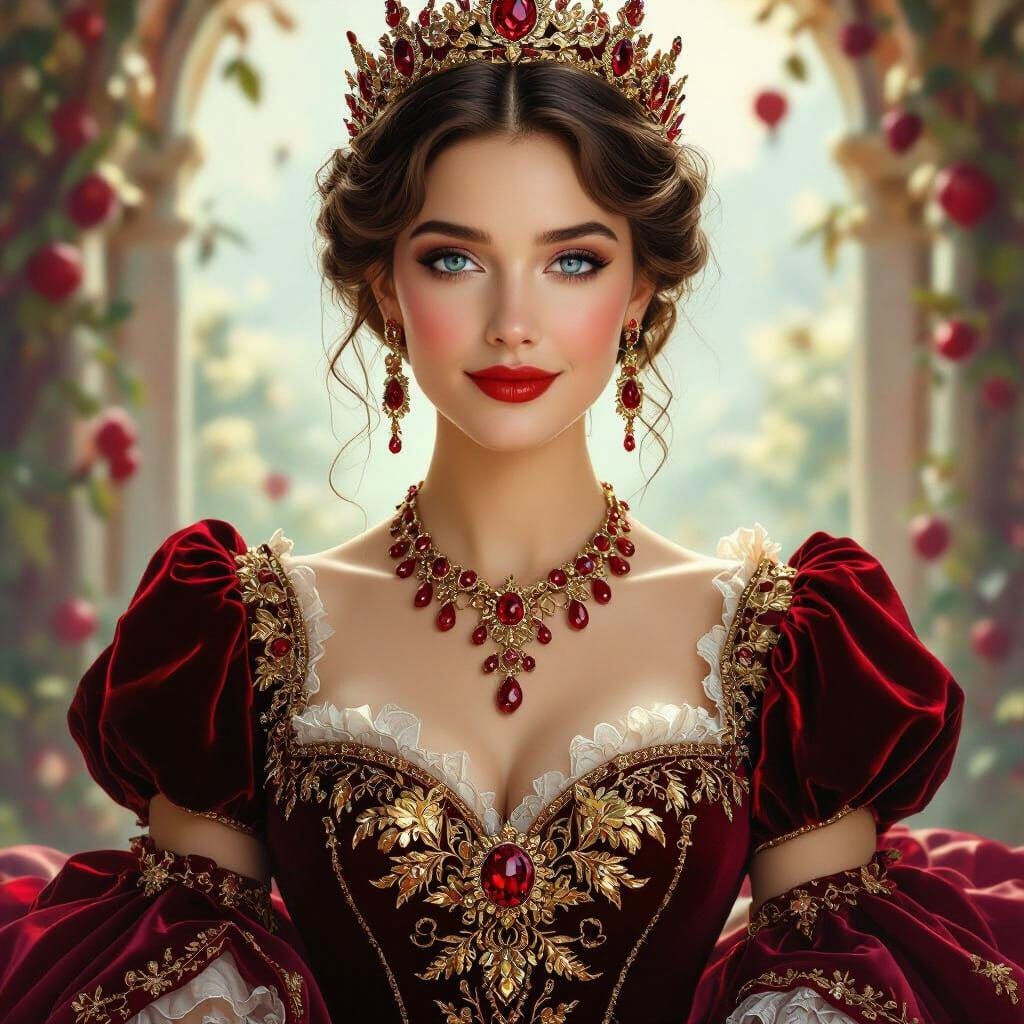 Regal Queen of Pomegranate with Sapphire Eyes, Pre-Raphaelit...