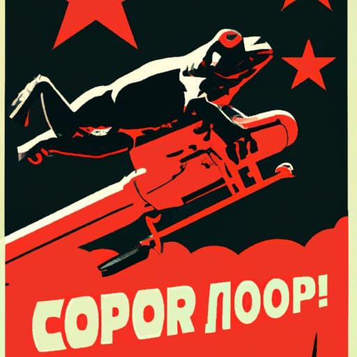 Frog Riding Missile in Soviet Realism Style