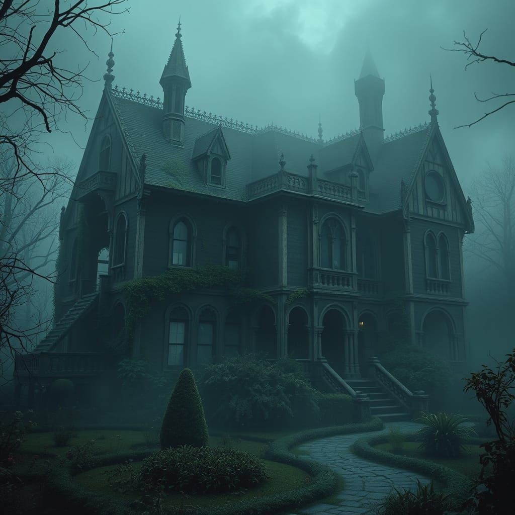 Mystical Gothic Mansion in Dark Fantasy Style
