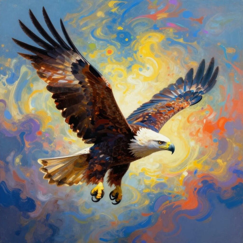 Majestic Eagle Soaring in Vibrant Sky