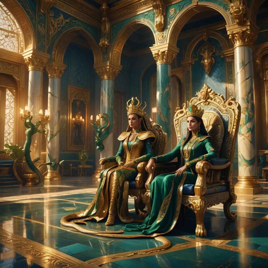 Regal Snake Royalty in Golden Palace: Fantasy Art