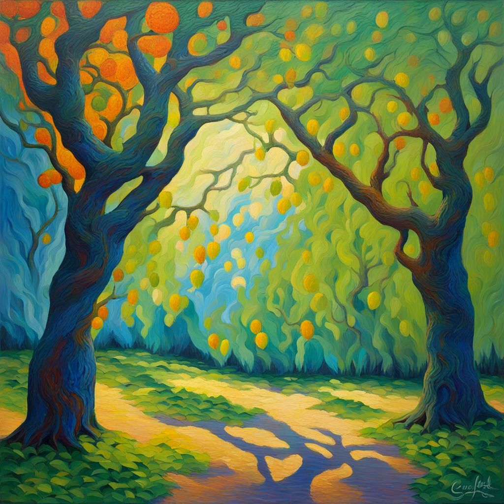 Dryad Singing in Summer: Neo-Impressionist Oil Painting