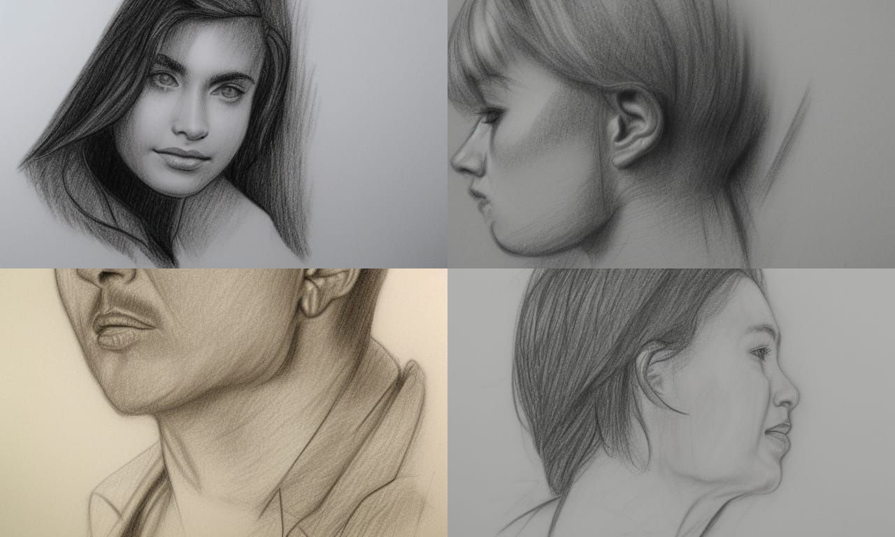 Head and Shoulders Portrait in Pencil Sketch Style