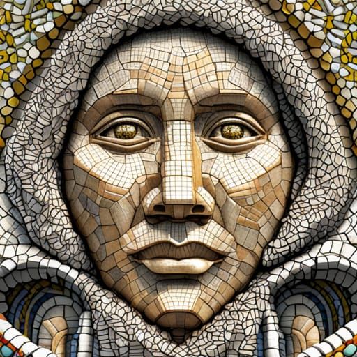 Mosaic Stone Tile Face in Hyperrealistic 3D