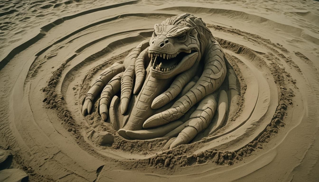 Dramatic Sand Sculpture in Cinematic Style