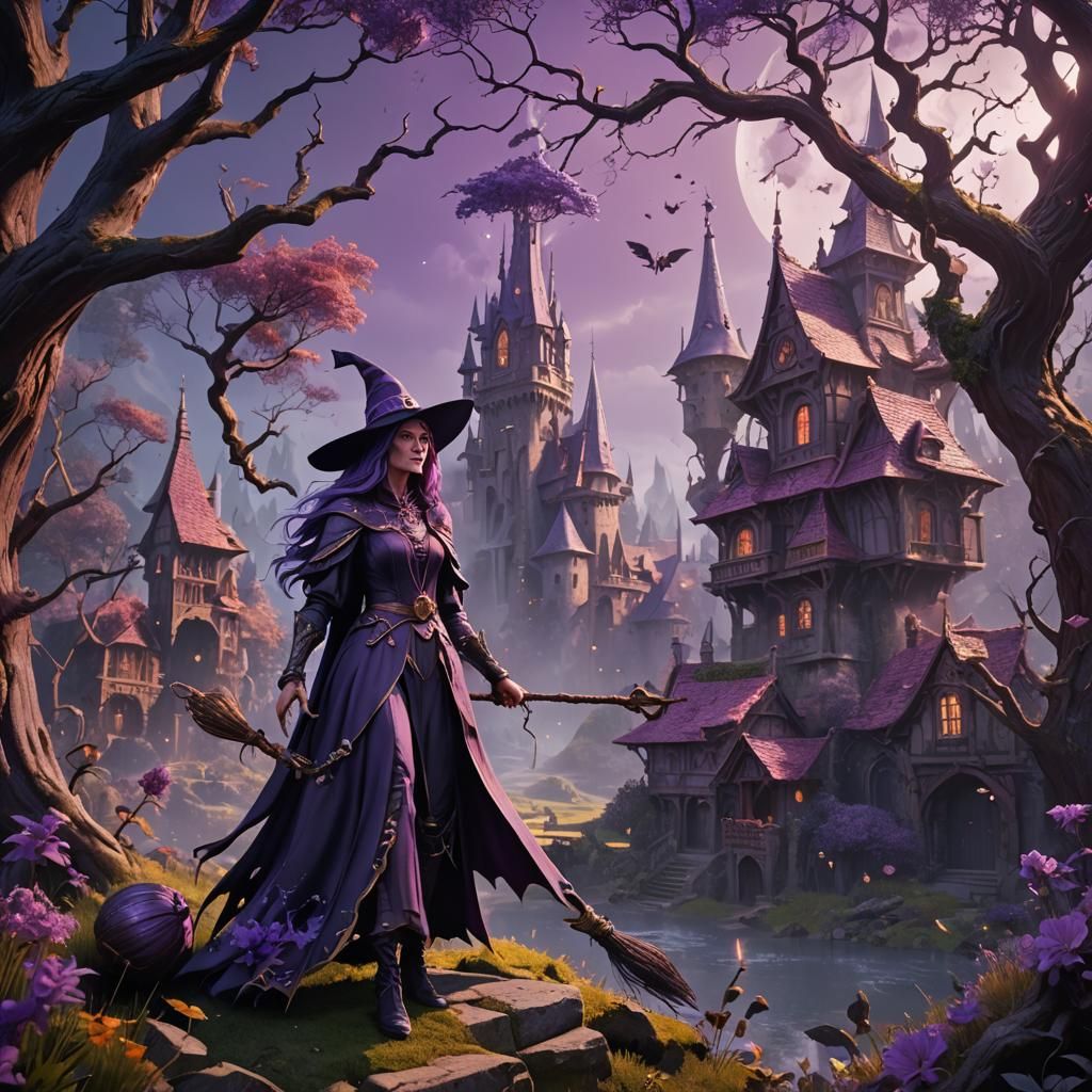 Detailed Purple Witch Fantasy Concept Art